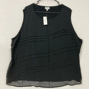 New Avenue Black Round Neck Sleeveless Pleated Detail Top size 26/28